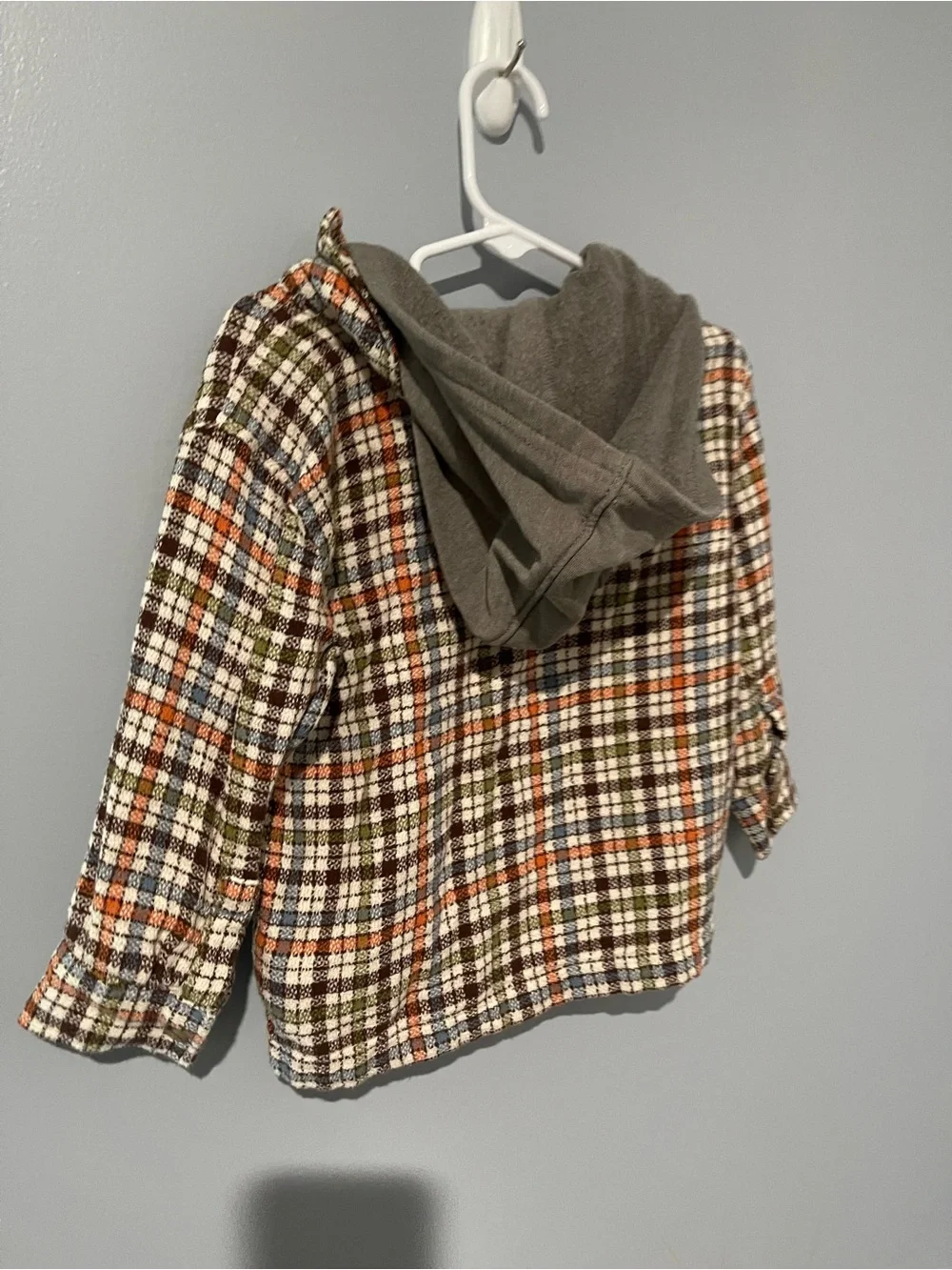 Kids Plaid Hooded Button-Up Shirt Jacket - Orange, Brown, Green | Old Navy 3T